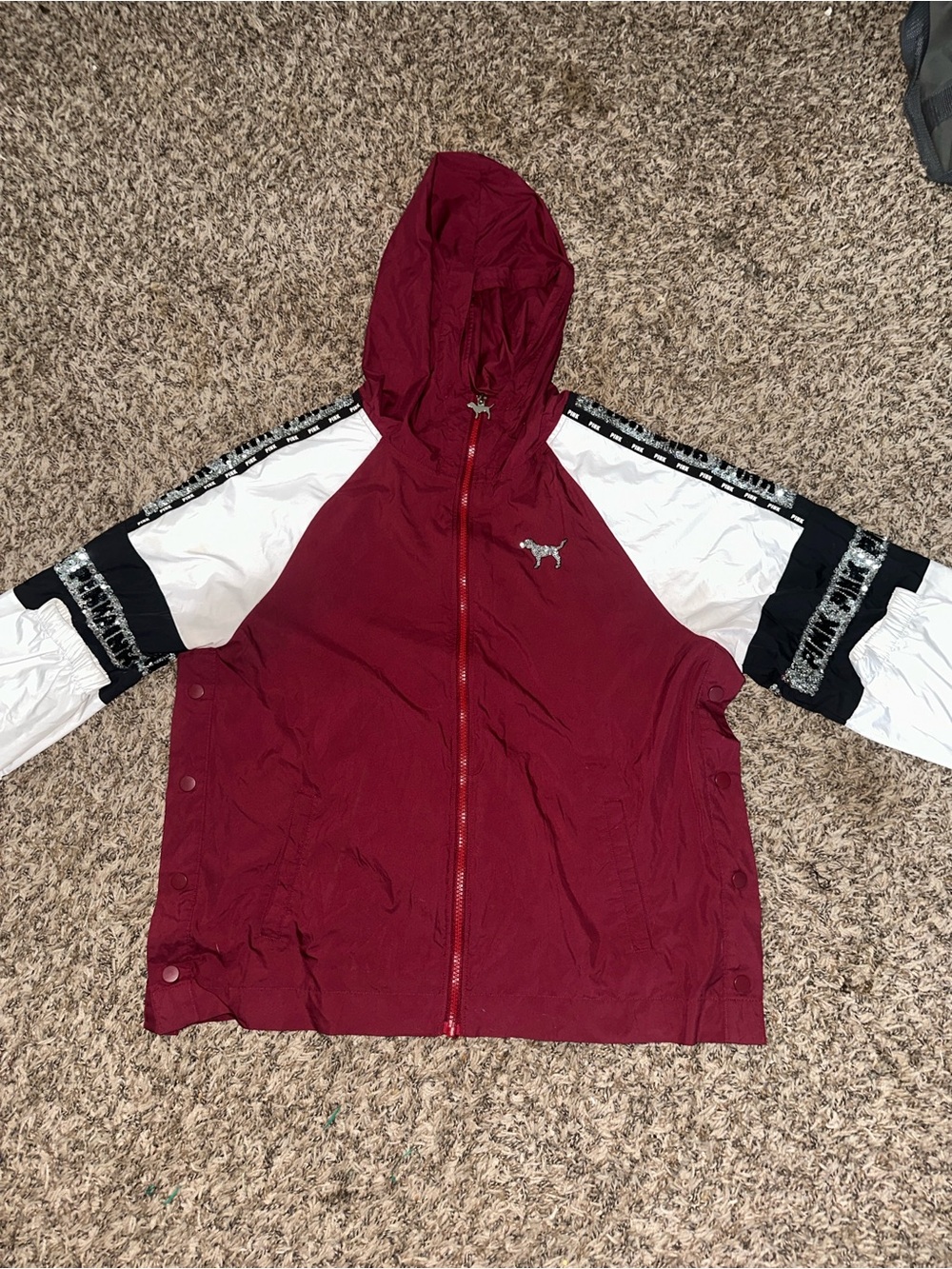 PINK Victoria's Secret Maroon Hooded Jacket with White Accent